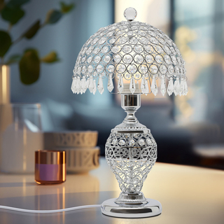 Modern Crystal Touch Bedside Lamp Night Light Bedside Counter Lamp Dimmable Bedside Lamp E27 with Crystal Drop Decor