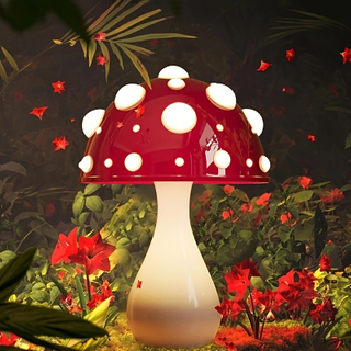 Mushroom Lamp, Led 3-Color Dimmable Mushroom Cloud Decorative Lamp, Aesthetic Room Decoration Environment Fluorescent Mushroom Lamp for Bedroom, Living Room, Office (Including Bulb) (Red)