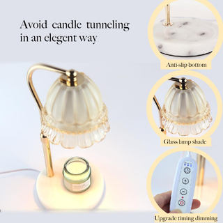 Candle Warmer Lamp with Timer, Electric Candle Lamp Warmer for Bedroom Home Decor, Dimmable Wax Melt Warmer Gifts for her/Mom with Marble Base and Adjustable Heights, Romantic Vintage Style